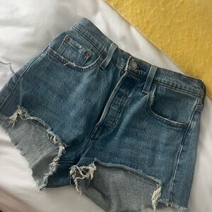 Levi's Blue Jean Shorts Distressed Frayed Hem